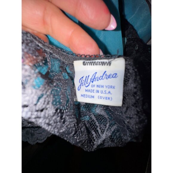 Vintage Jill Andrea Black Lace Blue Sheer Nightgown Medium Goth Vamp Pinup Sexy - Picture 6 of 7
